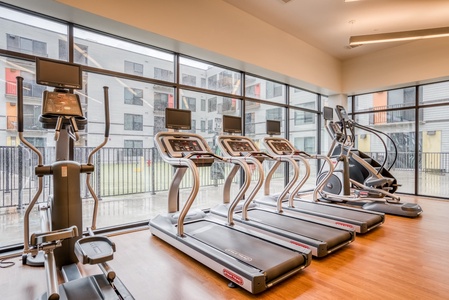 The 24/7 fitness center at Mid Main Lofts include cardio and strength equipment