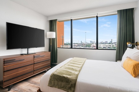 Experience restful nights on a plush memory foam mattress.