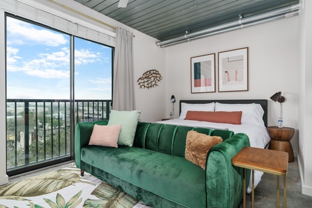 Sink into comfort on a memory foam bed in this inviting bedroom.