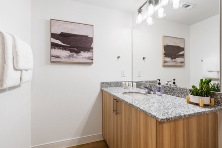 Bask in complimentary toiletries by Malin + Goetz in the bathroom.