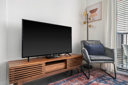 Stream your favorite shows with the smart TV and sound system.