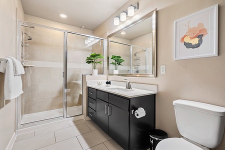 Start your day refreshed in the stylish bathroom with complimentary toiletries.