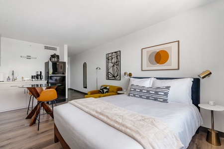 Experience restful nights on a plush memory foam mattress.