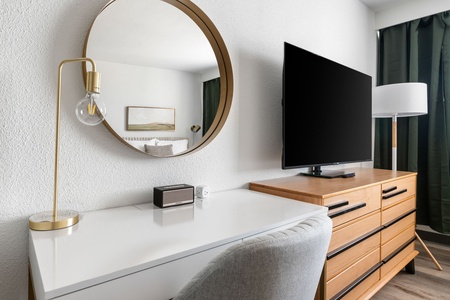 Work-ready space with comfortable seating.