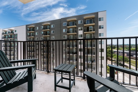 Enjoy city views from the private balcony.