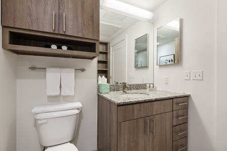 Revitalize in the sleek bathroom with complimentary toiletries.