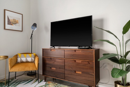 Stream your favorite shows with the smart TV and sound system.