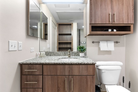 Freshen up in the modern bathroom with complimentary toiletries.