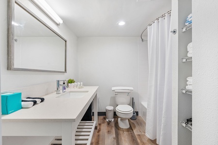 Freshen up in the modern bathroom with complimentary toiletries.