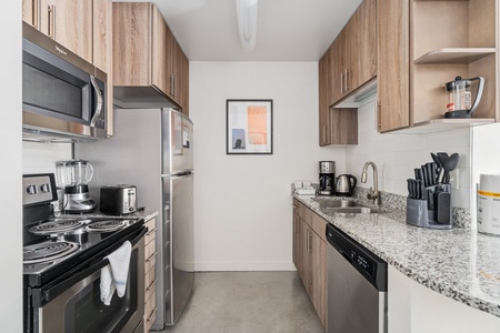 Cook up a storm in this contemporary kitchen with all the necessary amenities.