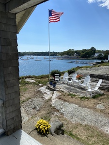 Exterior sitting area and flagpole