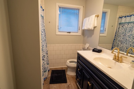 Bathroom off second living room with tub shower combo.