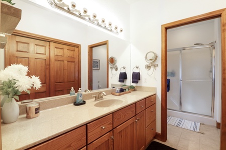 Fully Stocked Master Bathroom