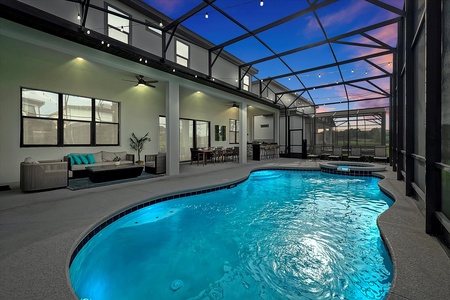 Private Pool with Jacuzzi in Twilight