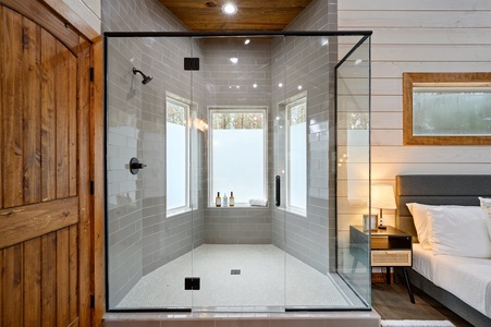 You will love this oversized shower with bay window