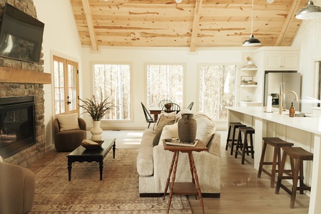 Open living room, kitchen and dining spaces