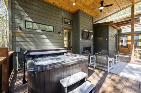 Take a relaxing and romantic soak in the hot tub