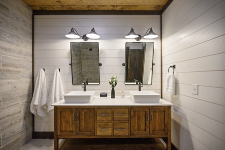 Full ensuite bathroom #2 has a double vanity and walk-in shower