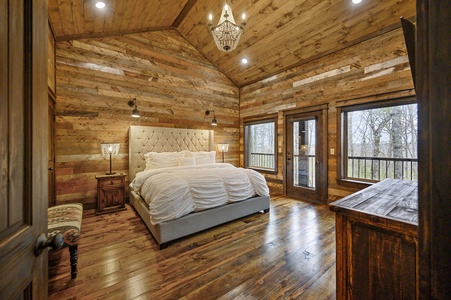 Downstairs master bedroom #2 has a king bed and private access to the back deck