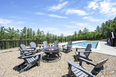 Gorgeous mountain views from the pool and fire pit