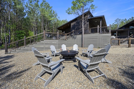 Firepit with Adirondack chairs perfect for roasting marshmallows under the stars
