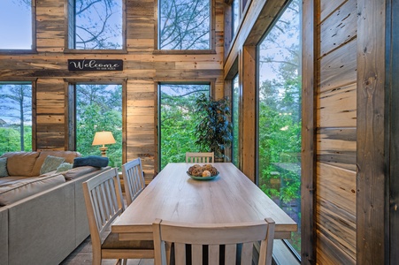 Enjoy forest views while dining