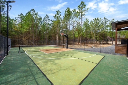 You'll love the private pickleball and basketball court