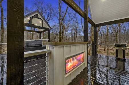 Beautiful electric fireplace on back deck