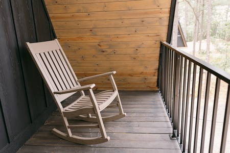 Rocking chairs off the upstairs loft balcony