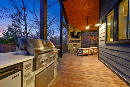 Outdoor beverage refrigerator and gas grill