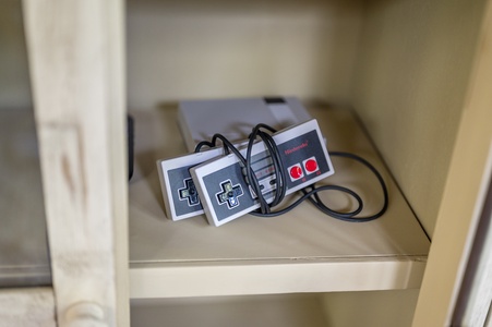 Nintendo game console in upstairs game loft