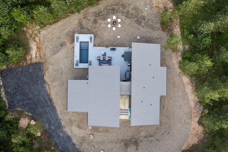 Overhead view of The Hive with private parking lot to the left
