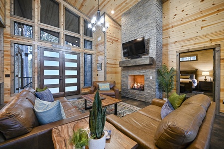 Modern cozy cabin living room