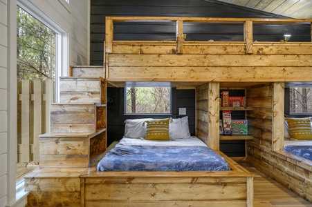 Beds also feature built-in closet hanging and storage spaces