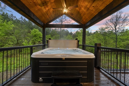 This cabin features TWO hot tubs and beautiful scenery