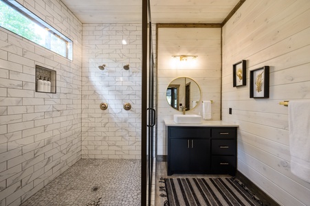 Master bathroom #1 with split double vanity and walk-in shower