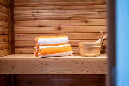 Enjoy a steam in the sauna before a soak in the hot tub