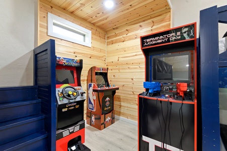 Stand-up arcade games in the loft