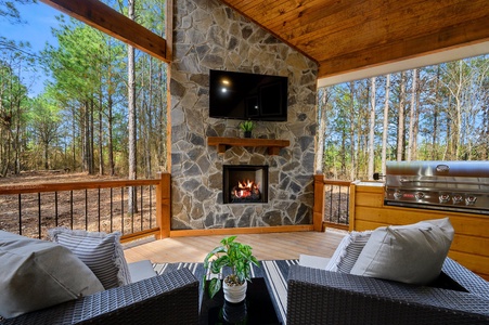 Outdoor gas fireplace and tv