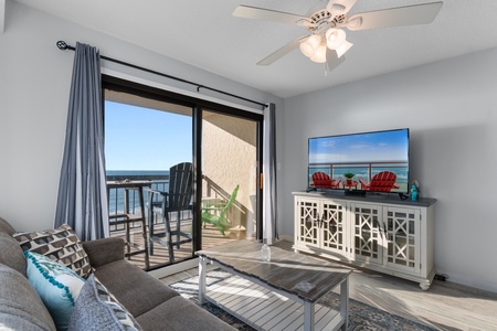 Relax in your coastal living room with ocean views and comfortable seating, perfect for unwinding after beach days.