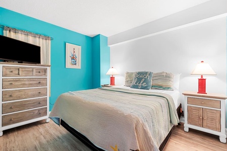 Relax in this comfortable King Bed after a long day