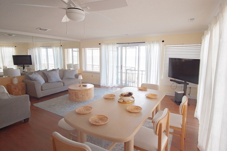 A cozy living room with 180 degree views of the ocean!