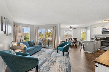 Open living room connects to the dining and full kitchen!
