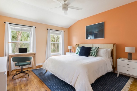 Bedroom 4 | Second Floor | Queen Bed | Flatscreen TV | Shared Bathroom