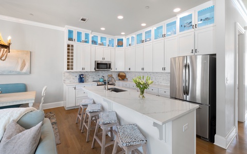 Kitchen island with barstool seating for four