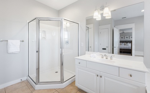 Primary Bathroom Boasts a Spacious Walk-In Shower