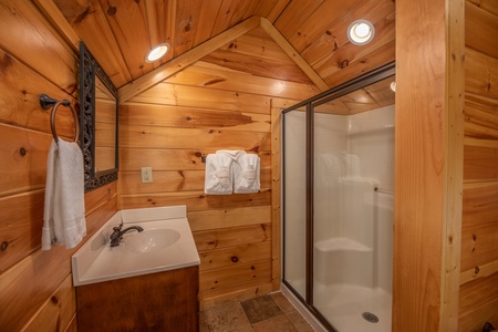 Bathroom with a shower at God's Country, a 4 bedroom cabin rental located in Pigeon Forge