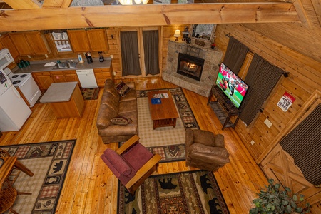 Drone view from loft at Lincoln Logs, a 2 bedroom cabin rental located in Gatlinburg