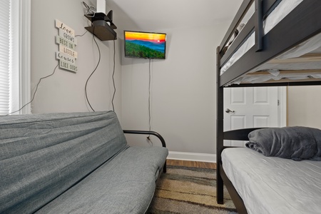 Flat Screen in Bedroom with Bunk Beds and Futon at Buckhorn Springs
