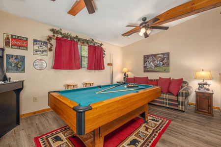 Pool table at Magic Moments, a 2 bedroom cabin rental located in Pigeon Forge